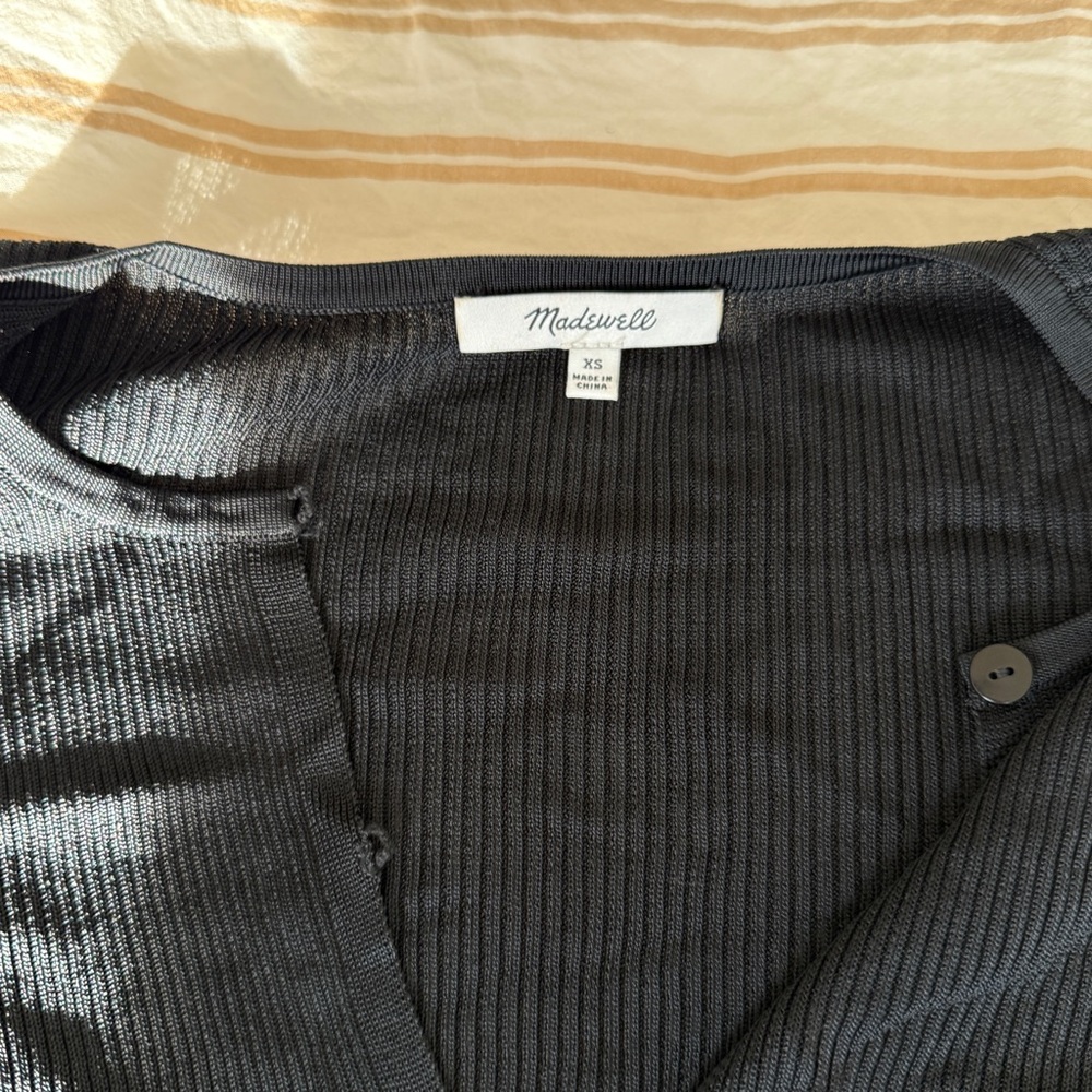 Black Ribbed Button-Up Women's Top - Picture 4 of 5
